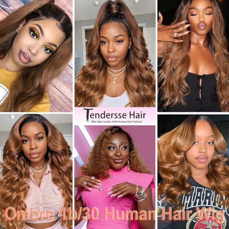1B/30 Lace Front Wigs Human Hair Highlight Ombre 5x5 Pre Cut Lace Front Wigs Human Hair Dark Root to Brown 5x5 HD Lace Closure Wigs Glueless Bouncy Body Wave Lace Frontal Wigs 180 Density 20 Inch