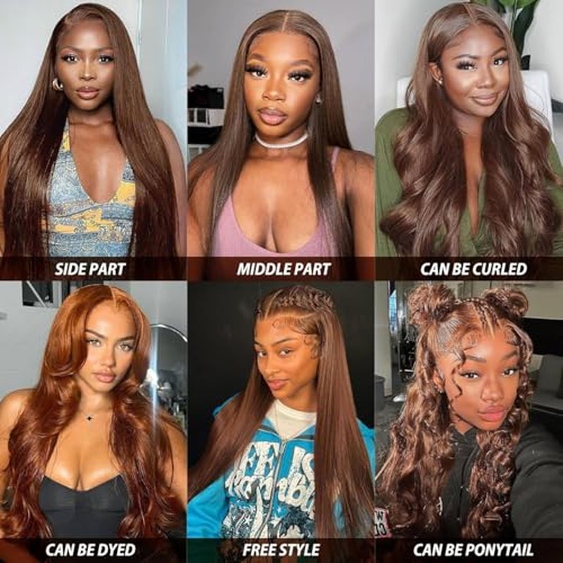 Cypha Chocolate Brown Lace Front Wigs Human Hair Pre Plucked 13x6 Straight Lace Front Wigs Human Hair 180% Density Coloed #4 Light Brown Glueless Wig HD Lace Frontal Wigs for Women