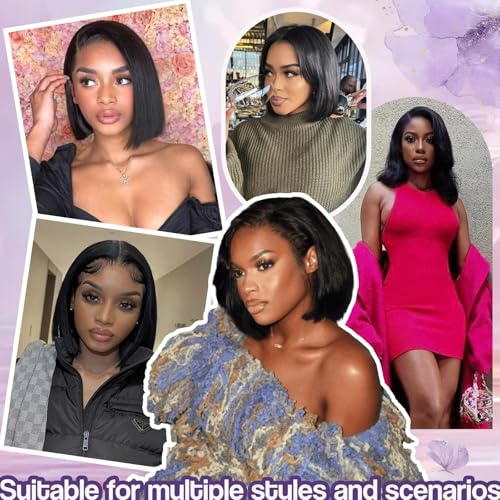 Bob Wig Human Hair 13x4 HD Lace Front Wigs for Women 180% Density 100% Brazilian Virgin Straight Short Bob Human Hair Wig Glueless Pre Plucked Natural Black Color 12 Inch
