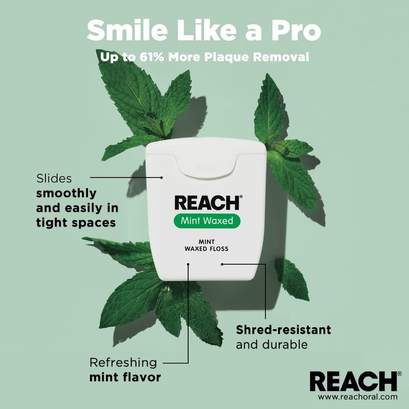 REACH Mint Waxed Floss 200 Yards 7200 Inch (Pack of 4)