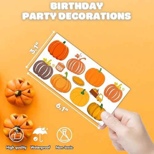 Cute Pumpkin Temporary Tattoos 10 Sheets 100 PCS Fall Pumpkin Party Decorations Favors Supplies Fall Theme Birthday Stickers Halloween Gifts for Boys Girls Kids Class School Prizes Carnival Christmas