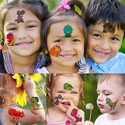 50 PCS 3D Dinosaur Temporary Tattoos For Kids Boys Teens, Fun T-Rex Fake Face Tattoo Sticker For Children Party Favor Sets Supplies, Small Dino Tatoos For Girls Birthday Gifts Decoration