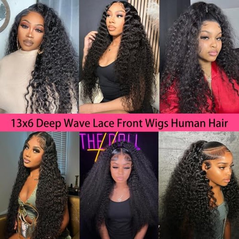 Deep Wave Lace Front Wigs Human Hair 200% Density 13x6 HD Transparent Deep Wave Frontal Wigs Human Hair With Baby Hair(24 Inch)