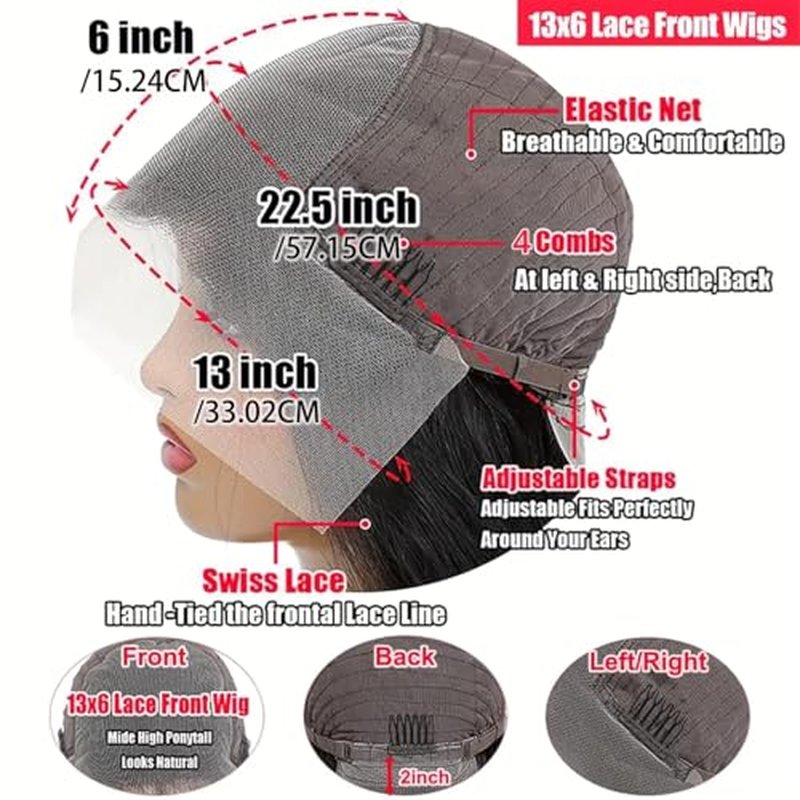 13x6 Lace Front Wigs Human Hair 200% Density Body Wave HD Lace Front Wigs Human Hair Pre Plucked Glueless 13x6 Full Frontal Wig for Women Natural Black 24 Inch