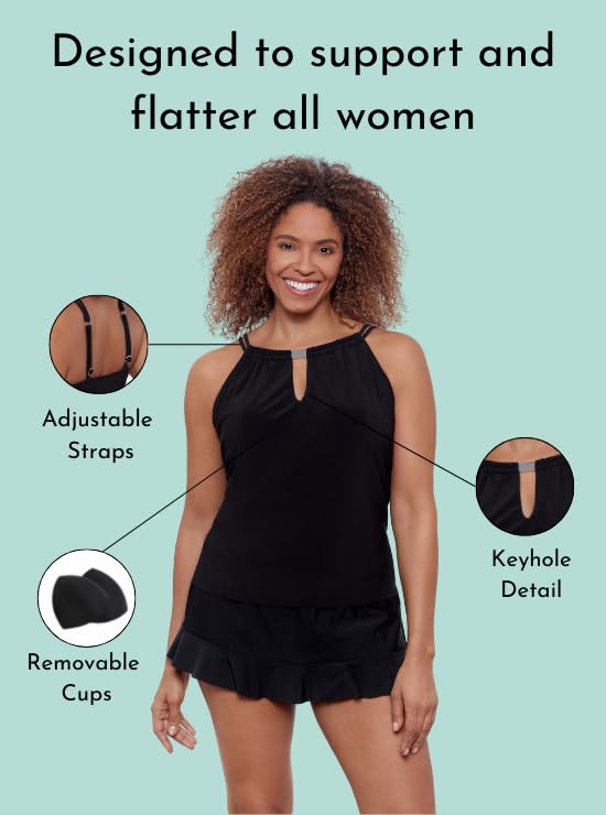 Aqua Green Women's Standard Keyhole High Neck Tankini Top, Seeing Spots
