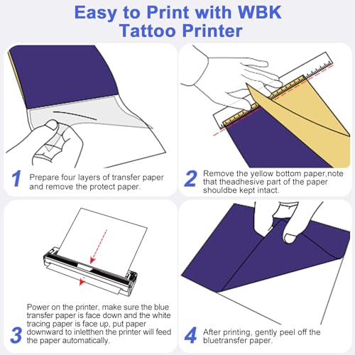 wbk Tattoo Stencil Printer,2026 New Thermal Portable Wireless Bluetooth Inkless Tattoo Printer Machine for Tattoo Beginners&Artists,with 3pcs Tattoo Transfer Paper,Compatible with Phone/Pc&Pad