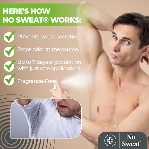 NO SWEAT Maximum Strength Antiperspirant Spray, Strong Deodorant for Excessive Sweating & Hyperhidrosis Treatment, Lasts up to 7 Days -50ml) Packing May Vary