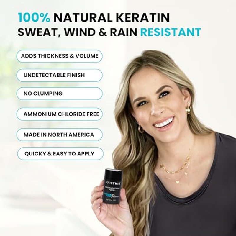 SURETHIK Hair Fibers, 30g (Dark Brown), Fills Thinning Hair for Visibly Fuller Look, Conceals Bald Spots, Natural Look, For Men & Women