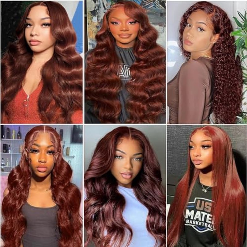 MUPRETTY Reddish Brown Lace Front Wigs Human Hair 180% Density 13x4 Auburn Colored Body Wave Wig Human Hair Pre Plucked Natural Hairline(22Inch,13x4 Lace Front Wig)