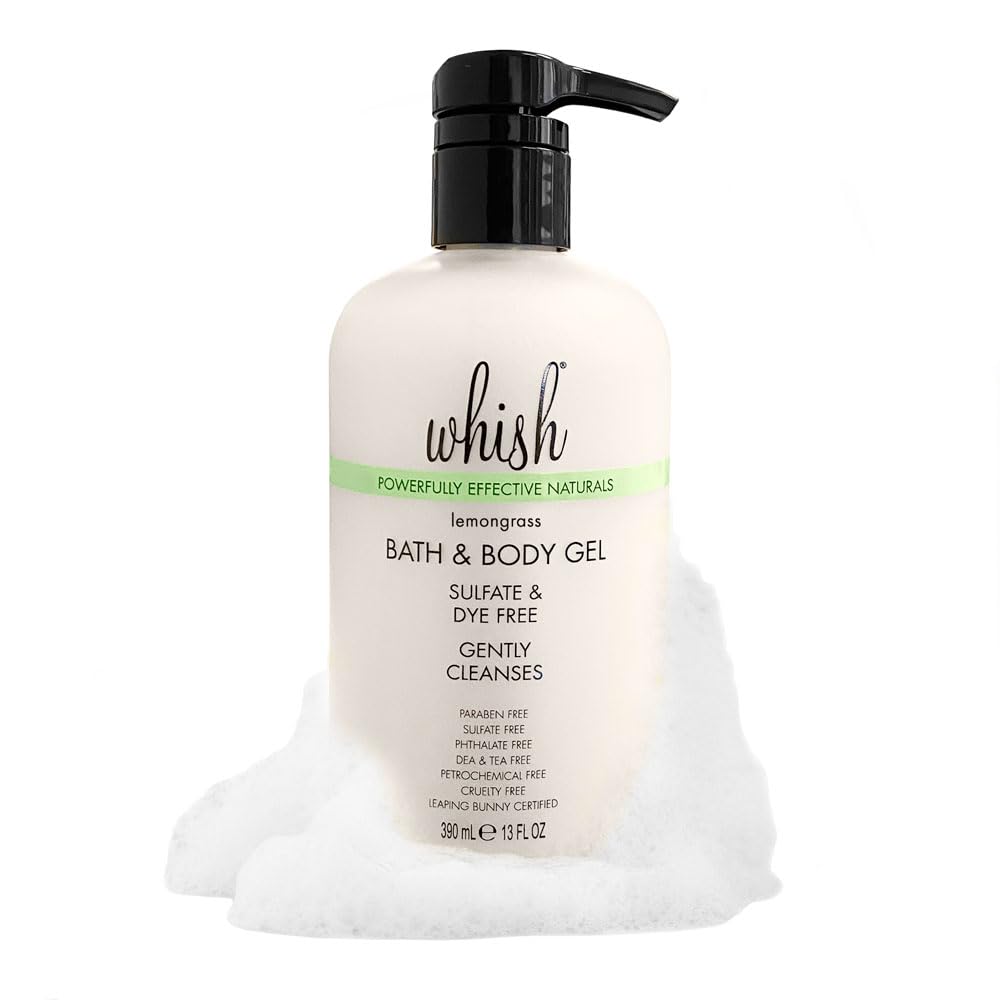 Whish Beauty Moisturizing Body Wash - Gentle Shower Gel with Shea Butter & Aloe | Lemongrass, 13 fl oz