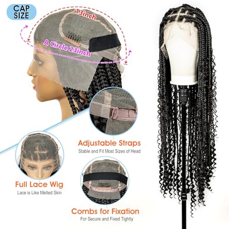 Braided Wigs for Black Women Full Lace Knotless Box Braided Wavy Wave Loc Wig Synthetic Lace Front Braided Wigs with Baby Hair Handmade Faux Locs Wig