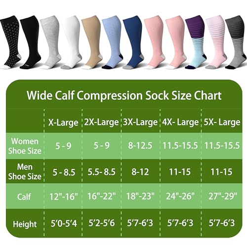 LEVSOX Plus Size Compression Socks for Women&Men Wide Calf 15-20 mmHg Knee High Extra Large Calf Support Socks for Nurse, Medical, Travel, Black