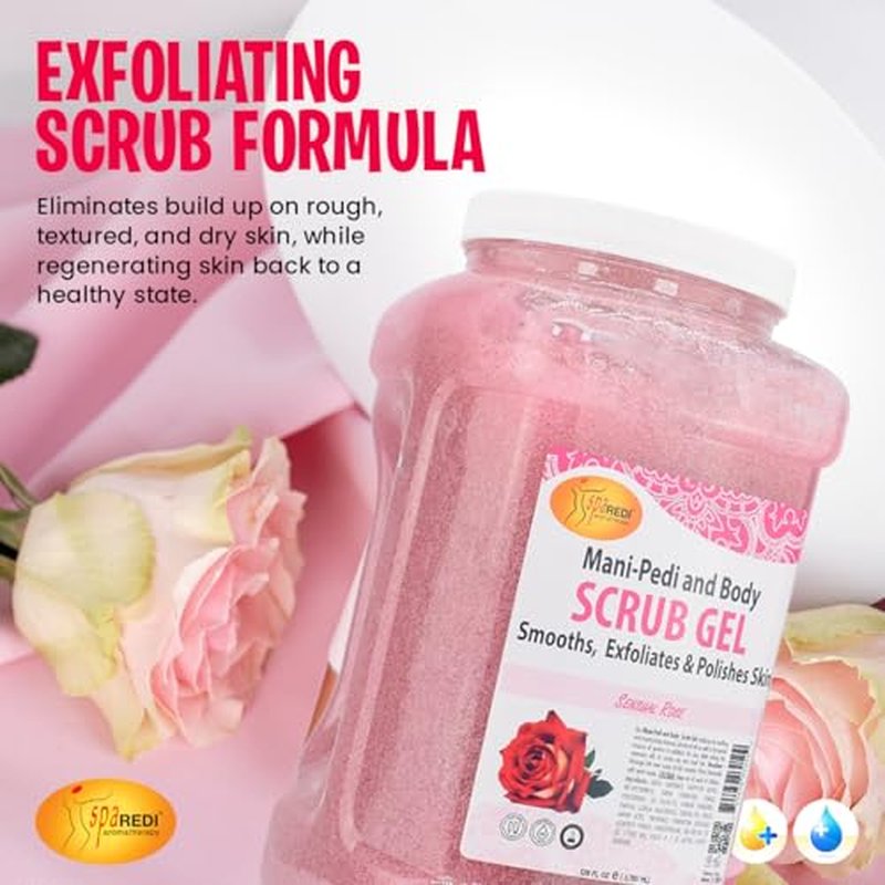 SPA REDI ? Sensual Rose Pumice Scrub Gel, Exfoliating, Hydrating & Nourishing, Infused with Hyaluronic Acid, Amino Acids, Panthenol and Comfrey Extract for Glowy Smooth Skin ? 128oz Gallon