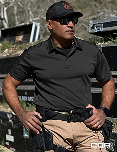 CQR Men's Polo Shirts, Tactical Short Sleeve Golf Performance Shirts, Lightweight Dry Fit UPF 50+ Pique, Frost Essential Black, XX-Large Tall