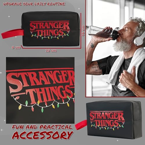Stranger Things Wash Bag for Women Men Teenagers Makeup Bag Travel Toiletry Bag Gym Holiday Grooming - Gifts for Her (Black/Red)