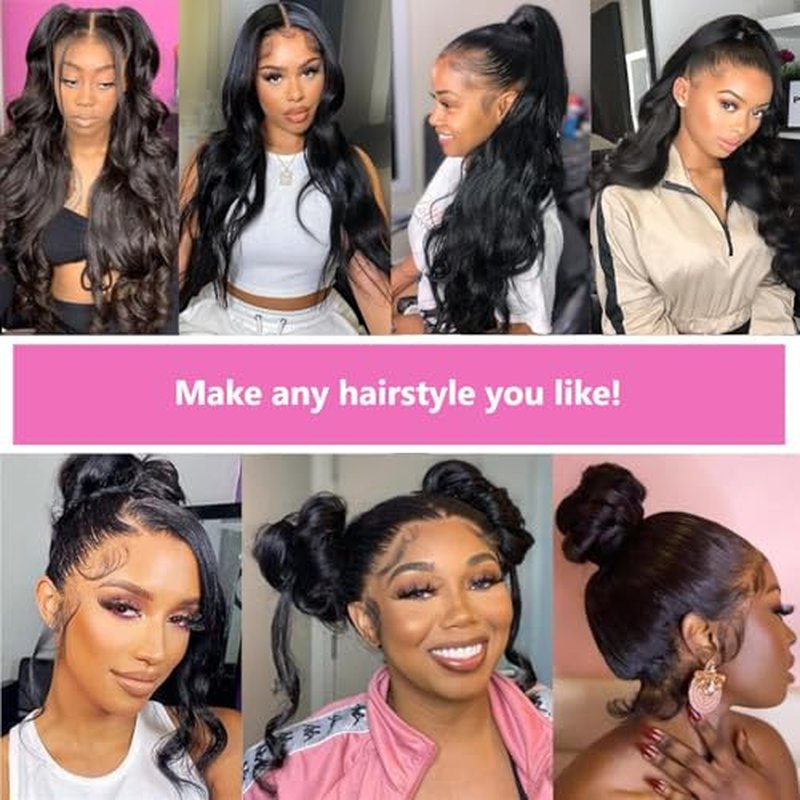 360 Lace Front Wigs - 220% Density Body Wave HD Lace Front Wigs - Brazilian Virgin 16 Inch - Full Lace Wigs Pre Plucked with Baby Hair - Natural Color