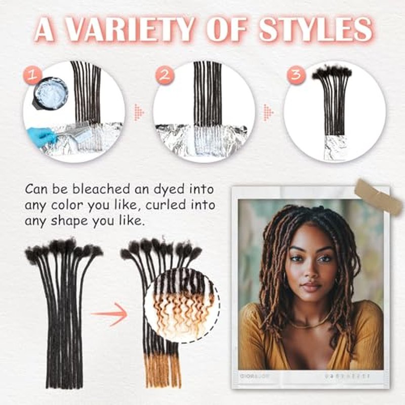 Teresa 0.4cm & 0.6cm & 0.8cm Width 8 Inch 40 Strands100% Human Hair Dreadlock Extensions for Men/Women/Kids, Full Hand-made Locs Extensions Human Hair Bundles(0.6cm Natural Black)