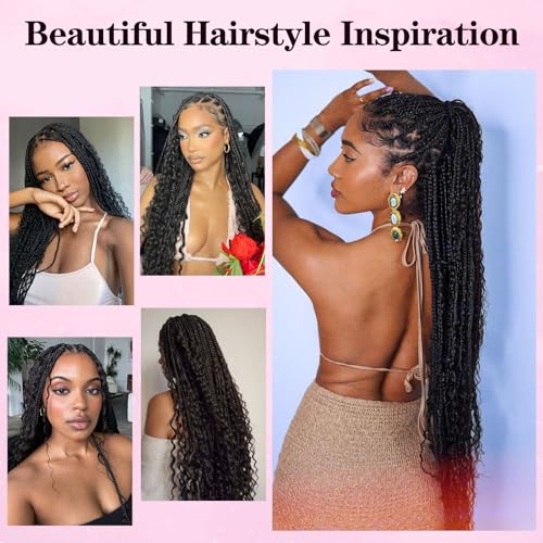 Kalyss 360¡Æ HD Full Lace Knotless Boho Braided Wigs for Women Box Braid Wig with Baby Hair Premium Synthetic Long Black Lace Front Braided Wigs (36 Inch)