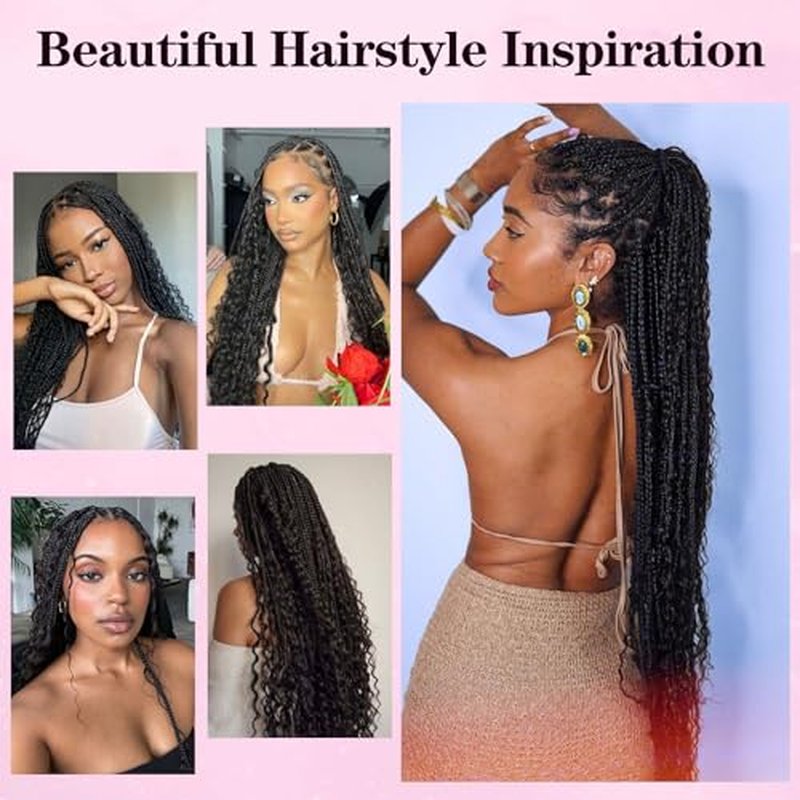 Kalyss 360¡Æ HD Full Lace Knotless Boho Braided Wigs for Women Box Braid Wig with Baby Hair Premium Synthetic Long Black Lace Front Braided Wigs (36 Inch)