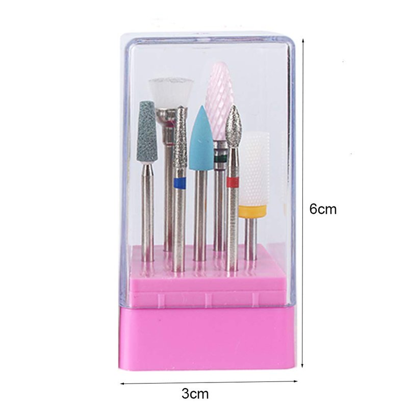 Ceramic Nail Drill Bit Carbide Diamond Set Nails File Bits 7Pcs 3/32 inch for Acrylic Tips Gel Polish Cuticle Remove Manicure Pedicure Tool with Holder Case