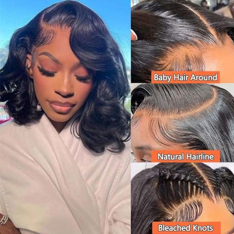 16 Inch Wavy Bob Wig Human Hair 13x4 Glueless Lace Front Wigs Pre Plucked Transparent HD Lace Frontal Wigs Loose Wavy Human Hair Wig Short Bob Wig