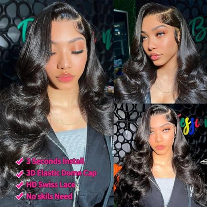 VRBest Body Wave Glueless Wear and Go Wigs Human Hair Pre Cut PrePlucked 5x5 Hd Lace Closure Wigs Human Hair 180 Density Natural Blackcolor 30 inch