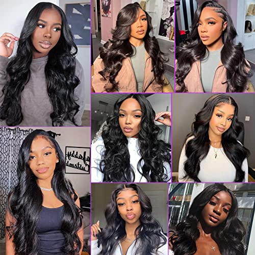 SOKU 13x6 Lace Front Wigs Synthetic 28 Inch Body Wave Wigs with Baby Hair Free Part Lace Frontal Wigs Pre Plucked Natural Black Wave Lace Front Wigs for Women Girls High Temperature Fiber