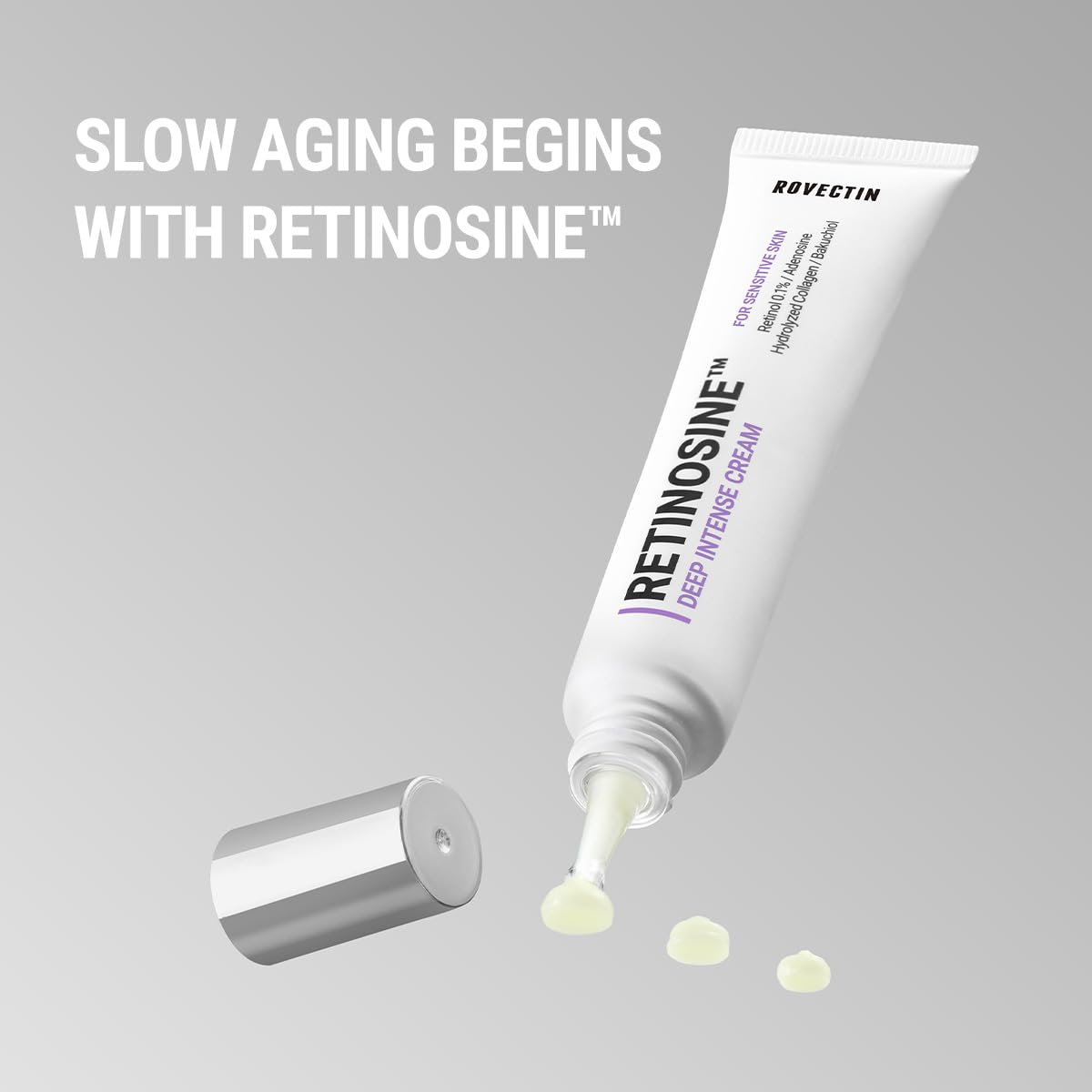 ROVECTIN Retinosine Deep Intense Cream - Retniol 0.15%, Adenosine, Hydrolyzed Collagen, Bakuchiol | For sensitive skin, Korean Skin Care - (1.01 fl.oz, 30ml)