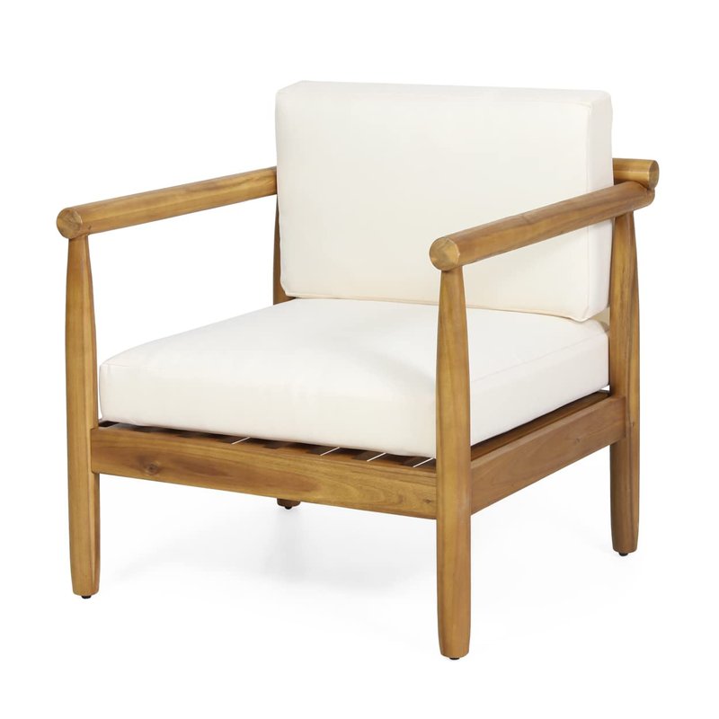 Abigail Outdoor Acacia Wood Club Chair (Set of 2), Teak and Cream