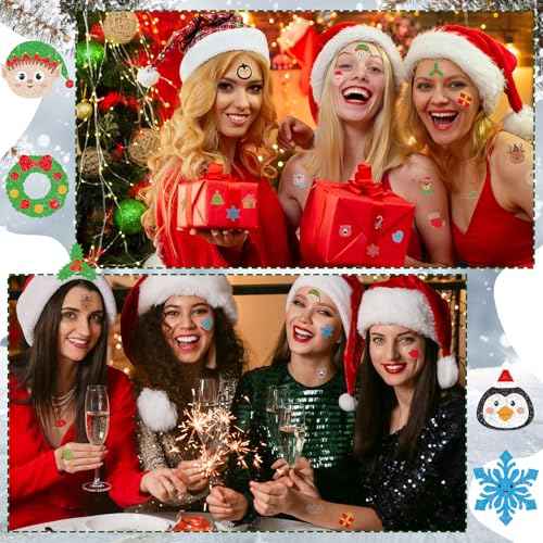 Nosiny 240 Pcs Glitter Christmas Temporary Tattoos Winter Tattoos Bulk Merry Christmas Tattoo Stickers Xmas Tree Snowman Penguin Stocking Stuffers for Eve Gifts Party Favors