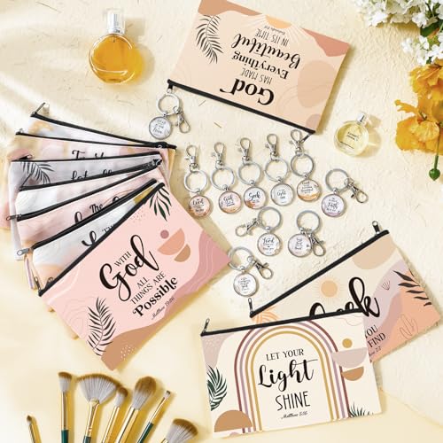 Talltalk 20 Pcs Christian Gift Bulk for Women Religious Cosmetic Bag Inspirational Scripture Keychain(Bohemian Style)