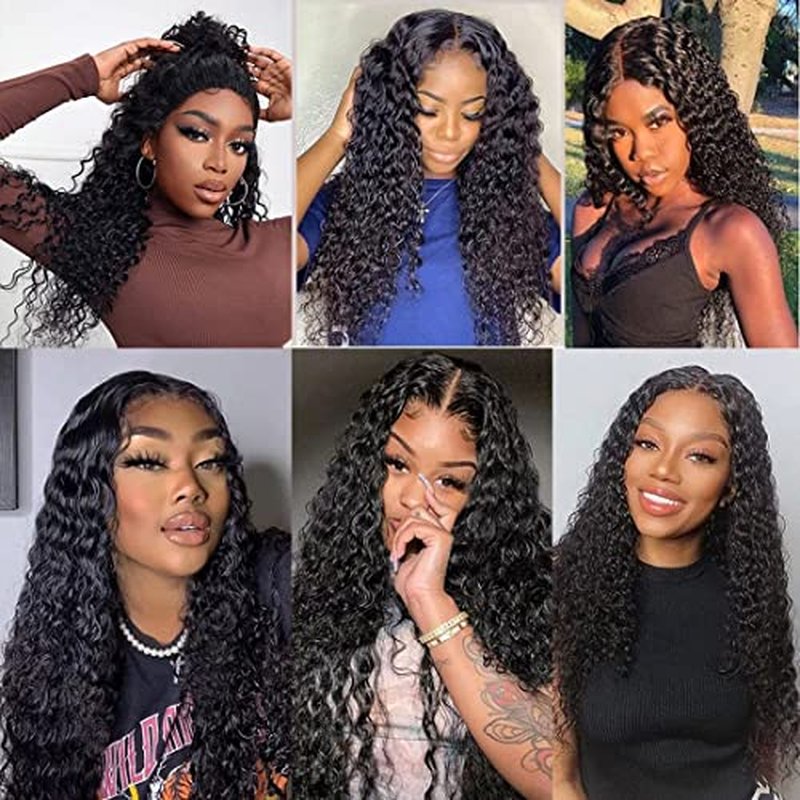 Human Hair Bundles with Closure 100% Unprocessed Deep Wave Bundles (14 16 18+12) 3 Bundles Human Hair with 4x4 Free Part Lace Frontal for Women Natural Color