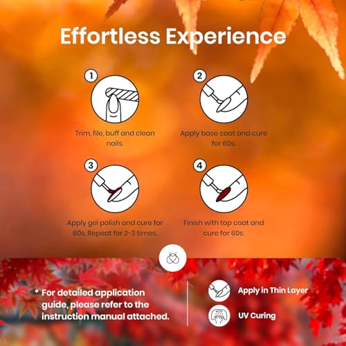 Beetles Fall Gel Nail Polish Set - Fall Yard Gel Polish Kit, 20 Color Orange Burgundy Red Navy Blue Glitter, Soak Off LED UV with Base Top Coat Nail Art Manicure Gift for Women