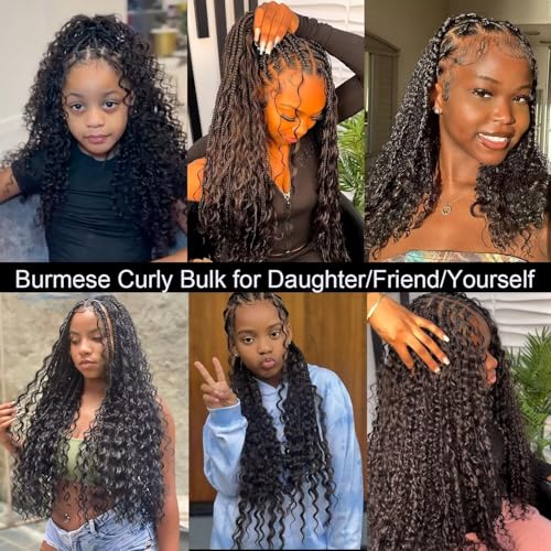 Lemoda Boho Human Braiding Hair Burmese Curly Bulk Human Hair Extensions For Bohemian Knotless Braids No Weft 14 14 14Inch 3Bundles/Lot 100g/1Bundle 1B Natural Black Salon-Quality