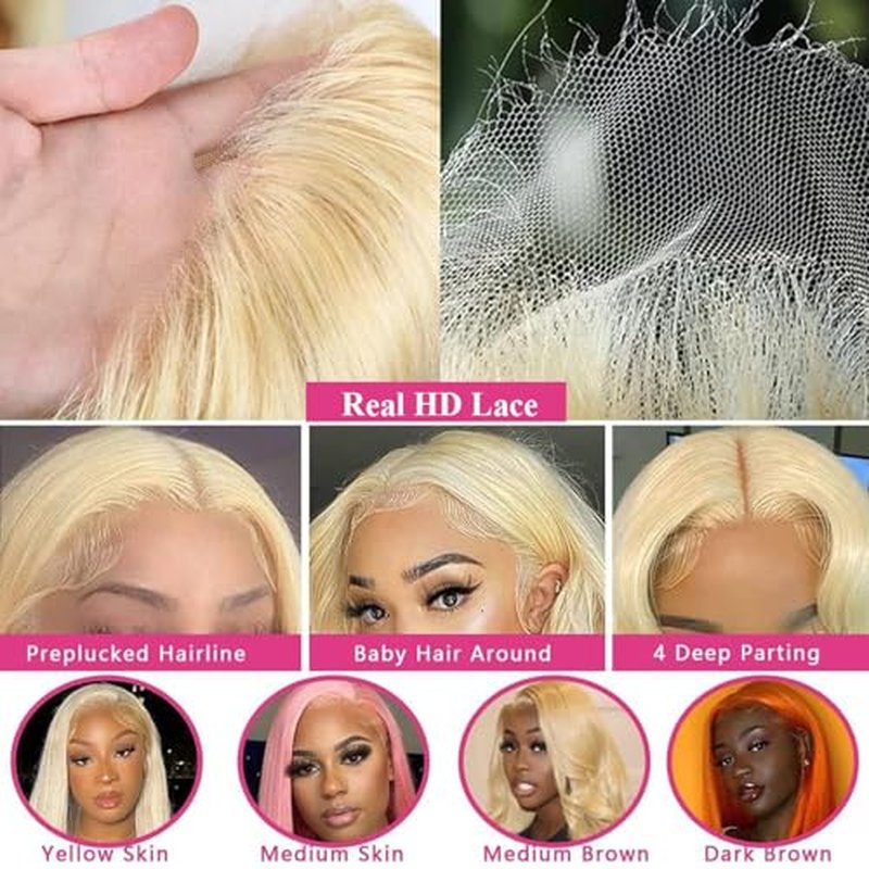 613 Lace Front Wig Human Hair 24 Inch Body Wave Blonde Lace Front Wigs Human Hair Pre Plucked 200% Density 613 Blonde Wigs with Baby Hairs Glueless Lace Frontal Wig