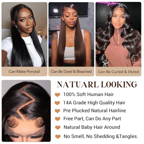 13x6 HD Lace Front Wigs Straight Human Hair Wigs 230% Density Straight Lace Front Wigs Human Hair with Baby Hair Brazilian Virgin Human Hair Wigs for Women 20 Inch