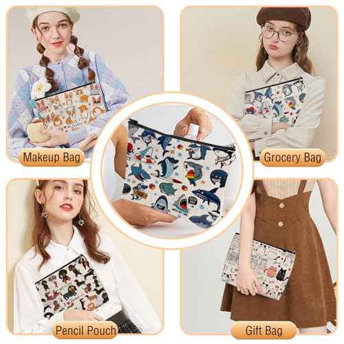 Blue Shark Makeup Bag for Women - Lightweight Travel Pouch with Lining, High-definition, Double-Sided Printed, Funny Gift Bags for Birthday & Christmas Gifts