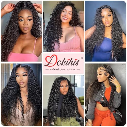 13x6 Deep Wave Lace Front Wigs Human Hair 24 Inch 200 Density HD Lace Frontal Glueless Wigs Human Hair Pre Plucked Deep Curly Wig with Baby Hair Natural Black
