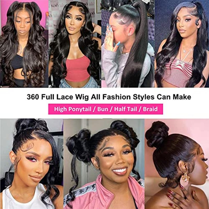 360 Full Lace Frontal Wigs Human Hair Body Wave Pre Plucked with Baby Hair Natural Hairline HD Lace Front Wig (22 Inch)