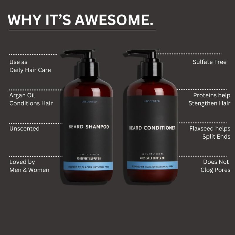 Roosevelt Supply Co. Beard Conditioner, Nourishing Formula with Argan Oil for a Softer, Healthier Beard, Anti-Dandruff, Reduce Split Ends, Panthenol & Aloe Vera - Unscented - 12 Fl Oz
