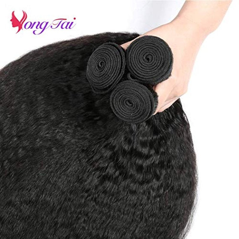 Kinky Straight Hair 3 Bundles 16 18 20 Inch 100% Unprocessed Brazilian Yaki Straight Human Hair Wave Bundles Kinky Straight Hair 1B Color
