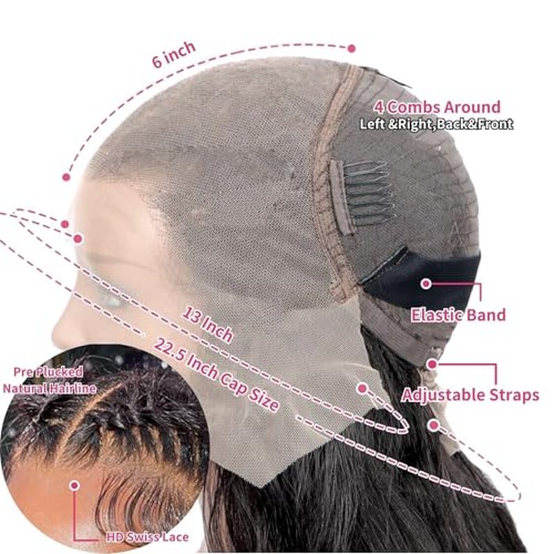 13x6 Body Lace Front Wigs Human Hair 200% Density HD Transparent Lace 100% Real Human Hair Body Wave Frontal Wig Pre Plucked Glueless Wigs with Baby Hair for Women 20 Inch Body Wave Wig Natural Color