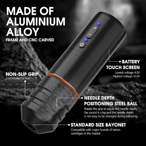 Kiss of Dragon Wireless Tattoo Machine with Coreless Motor - Rotary Cartridge Tattoo Pen with 2000mAh Power Supply Digital LCD Display for Professionals and Beginners Tattoo Artists