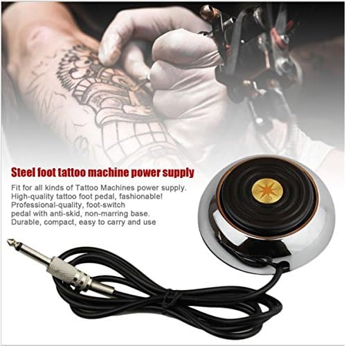 Tattoo Pedal Switch, BoChang Round Gem Pro Stainless Steel Tattoo Foot Pedal Switch 360 Degree Switch w/ 5 ft. Power Cord Controller for Tattoo Machine Power Supply, Tattoo Supplies, Tattoo Kits