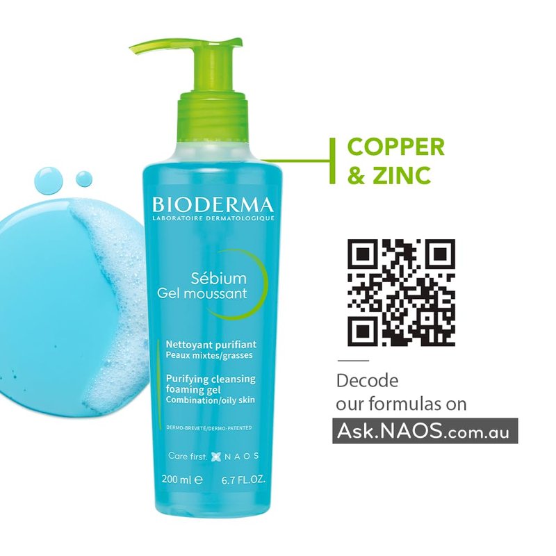 Bioderma Sébium Foaming Gel Pump, Gentle Face Cleanser, Makeup Removing Cleanser, Skin Purifying Face Wash for Combination to Oily Skin, 6.76 Fl Oz