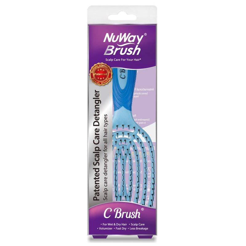 NuWay® C Brush® Scalp Care Detangling Hair Brush – Gentle Scalp Massage & Easy Detangling for Wet or Dry Hair, Everyday Hairbrush for Healthy Looking Hair (Sky Blue)