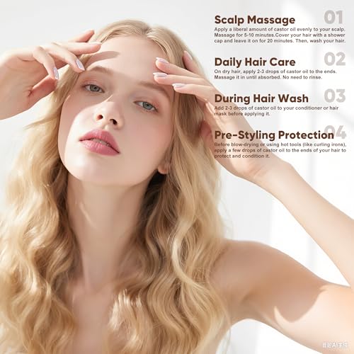 SPORTYOUTH Castor Oil Organic, Cold Pressed, Hexane Free, USDA Certified 100% Pure 32oz Glass Bottle Non-GMO Unrefined Carrier Oil for Hair Growth, Castor Oil Pack, Eyelashes, Brows, Skin, Face