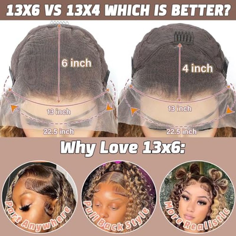 24 inch Ombre Highlight 13x6 Deep Wave Lace Front Wigs Human Hair 200% Density Honey Blonde 4/27 Curly Human Hair Wigs HD Lace Front Glueless Wigs Pre Plucked with Baby Hair Deep Wave Wig