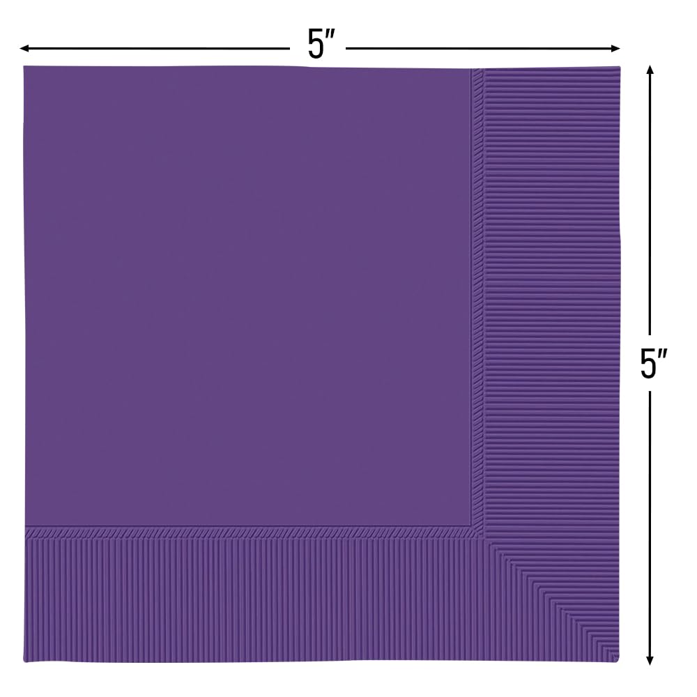 Festive Purple 2-Ply Beverage Napkins - 5" x 5" (Pack of 40) - Durable, Absorbent & Vibrant - Perfect for Parties, Holidays & Special Occasions