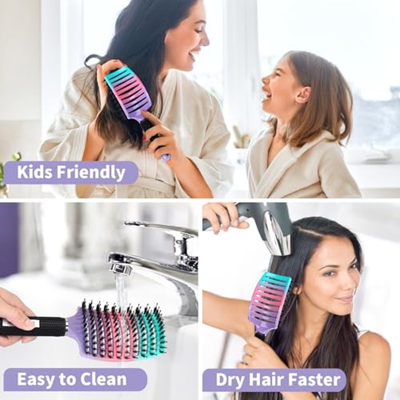 Hair Brushes for Women 2 Pack, HIPPIH Detangler Hair brush for Adult & Kids¡¯ Wet or Dry Hair, Boar Bristle Hair Brush Getting Knots Out without Pain Adds Shine and Makes Hair Smooth